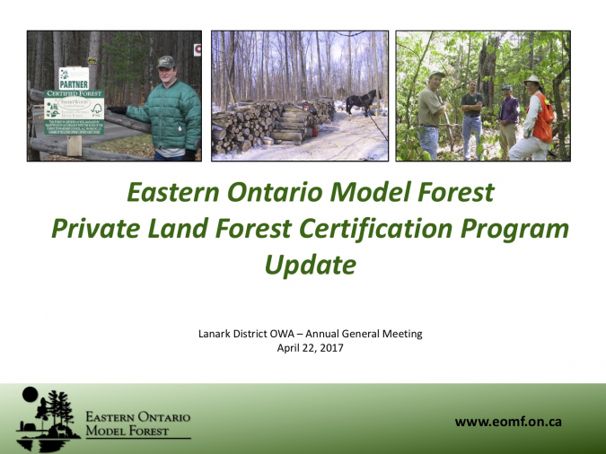 Eastern Ontario Model Forest - Private Land Forest Certification Program Update
