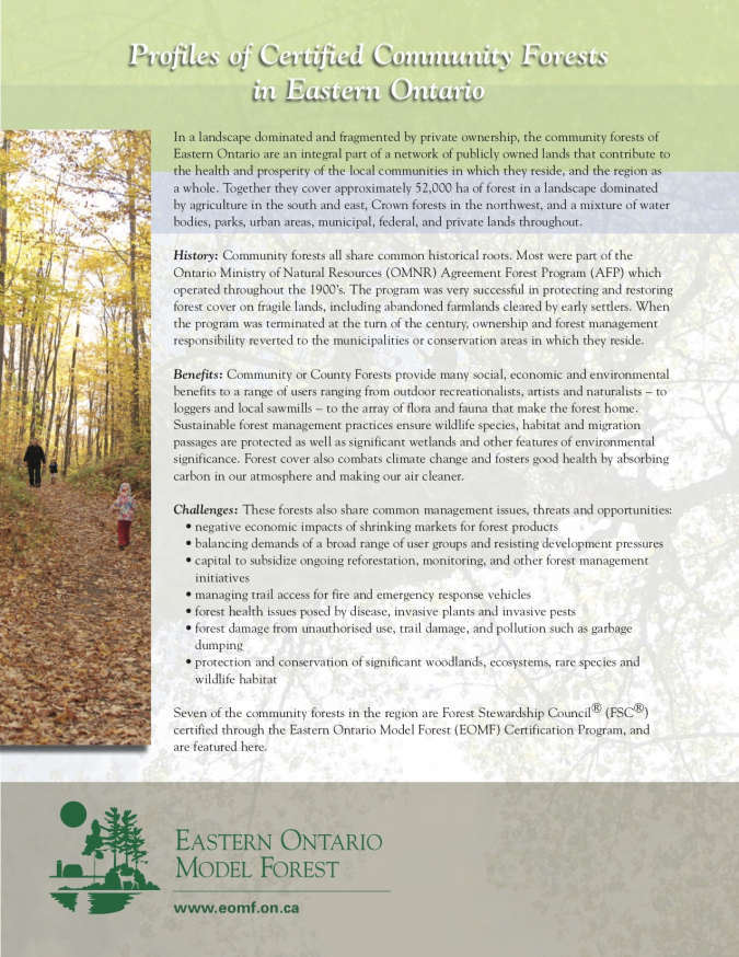 Profiles of Certified Community Forests in Eastern Ontario