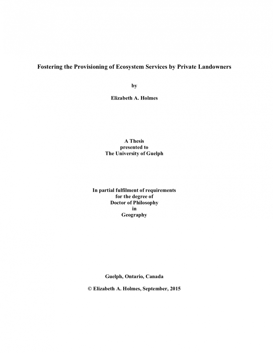 Fostering the Provisioning of Ecosystem Services by Private Landowners