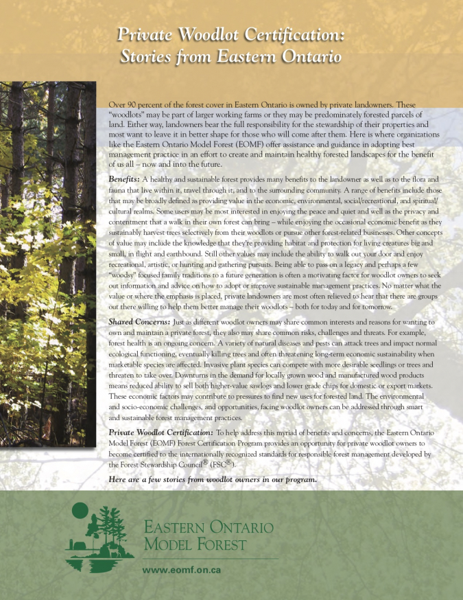 Private Woodlot Certification: Stories from Eastern Ontario
